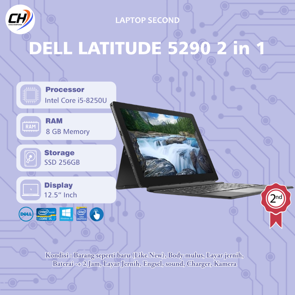 Laptop DELL Latitude 5290 2 in 1 Touchscreen Second - RAM 8GB SSD 256GB