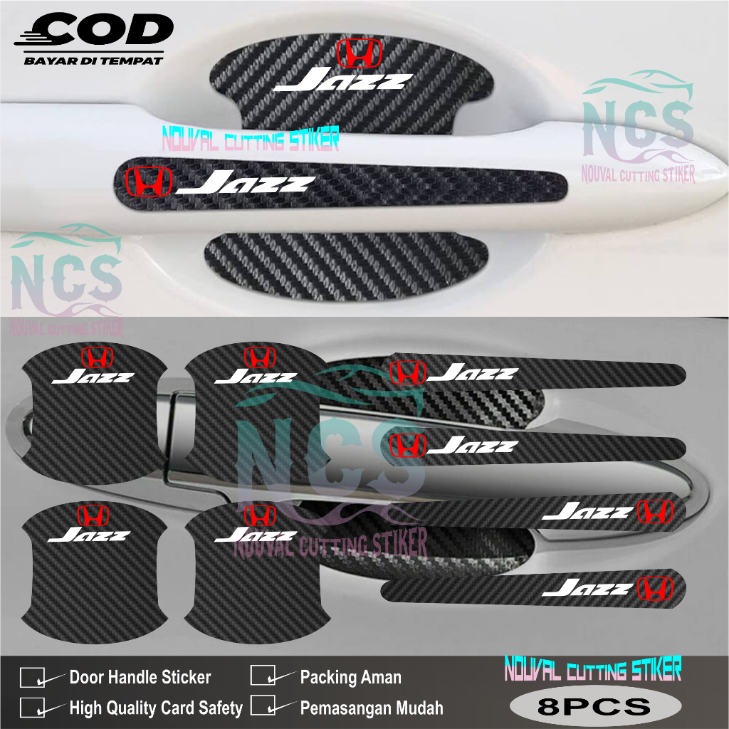 8 PCS Sticker Carbon 3D Pelindung Gagang Pintu Mobil Jazz Sticker Carbon Pengaman Handle Pintu Mobil