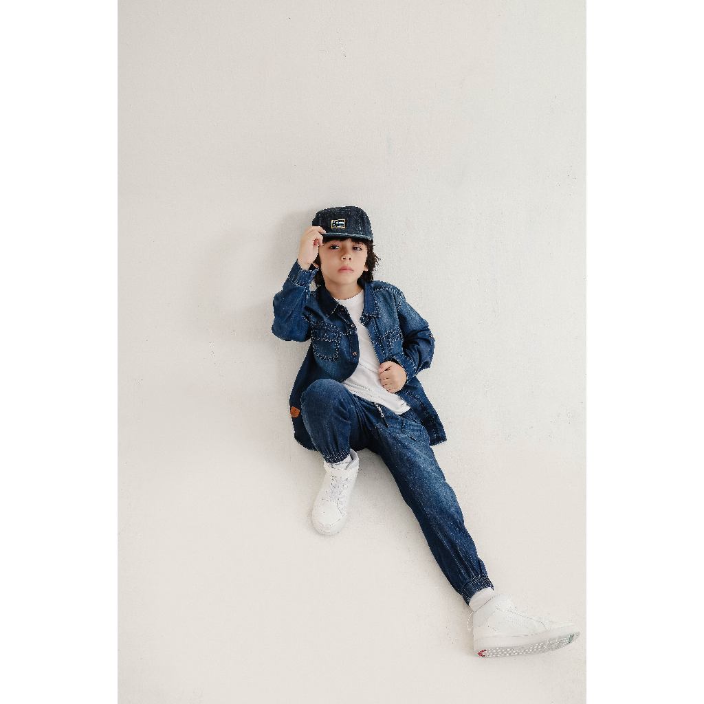 [LAST CALL] Osella Kids Five Panel Cap in Dark Wash Denim | Topi Anak Laki-Laki 220A3001A3