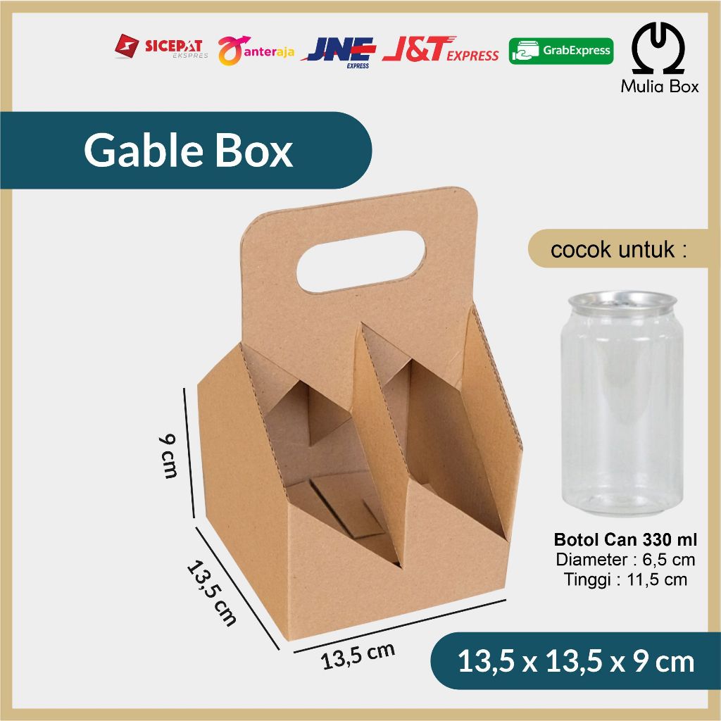 

Kardus Packing Jinjing / Gable Box 13,5 x 13,5 x 9 cm 4 Botol 330ml Minuman Kaleng Can Kopi Die Cut