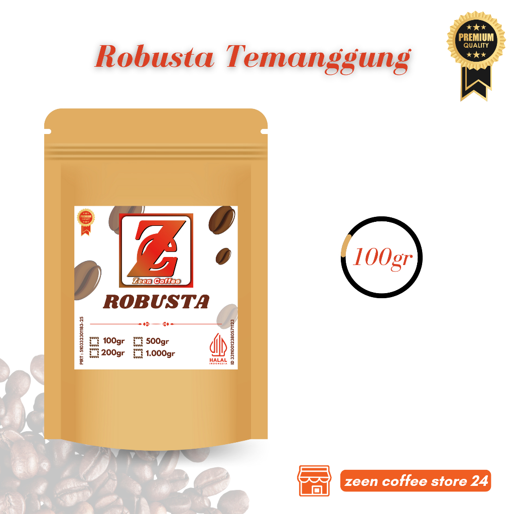 

ZEEN COFFEE Kopi Robusta Temanggung - murni asli petik merah - super - Premium Quality - 100gr bubuk