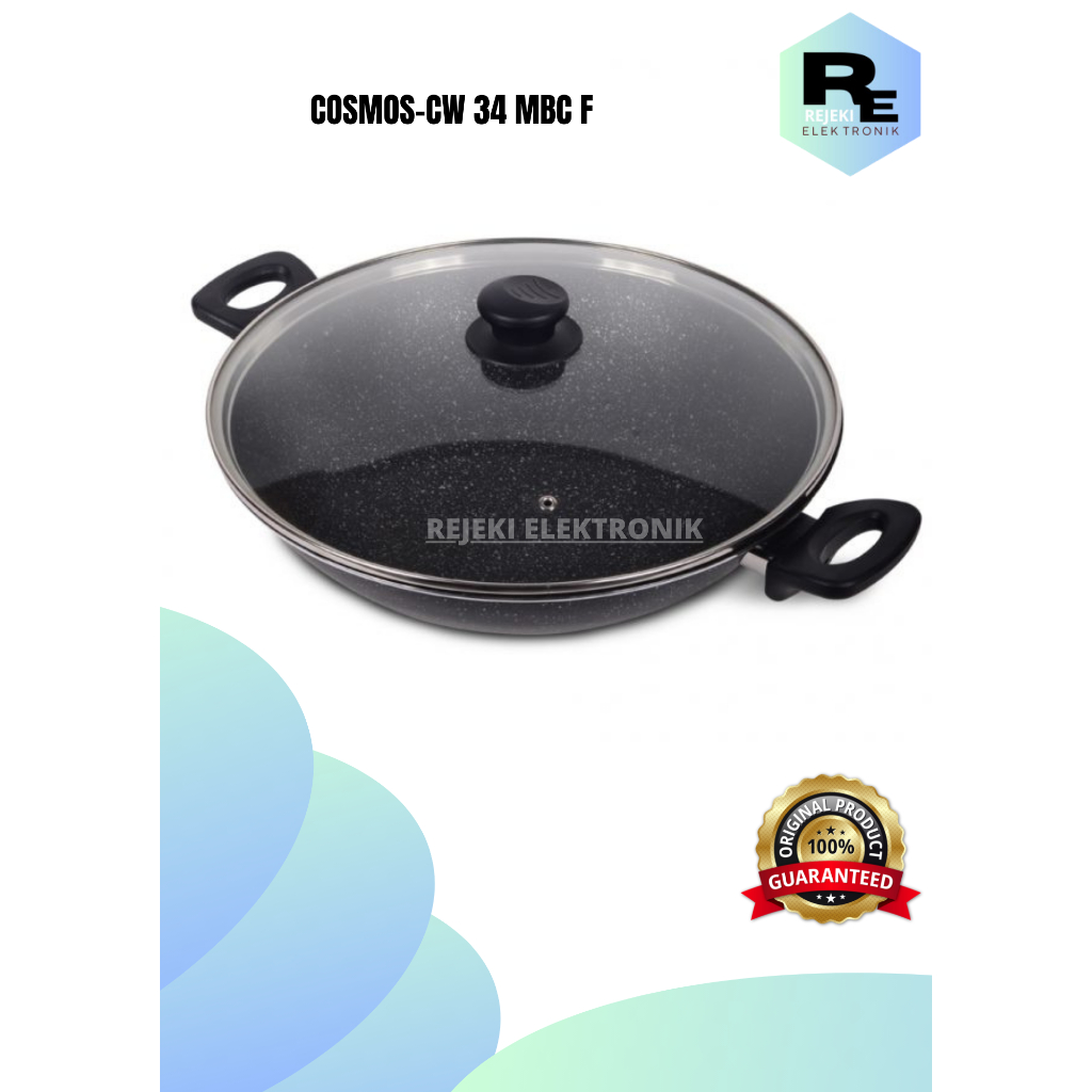 Cosmos Ceraflon Wok Marble Glass Cover 34 cm CW-34 MBC