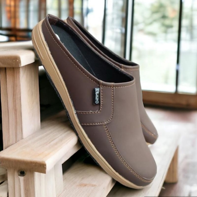 Bustong Sandal Sepatu Kulit Pria Slop Selop Slip On Kasual Santai Formal Kerja Kantoran Sol Karet