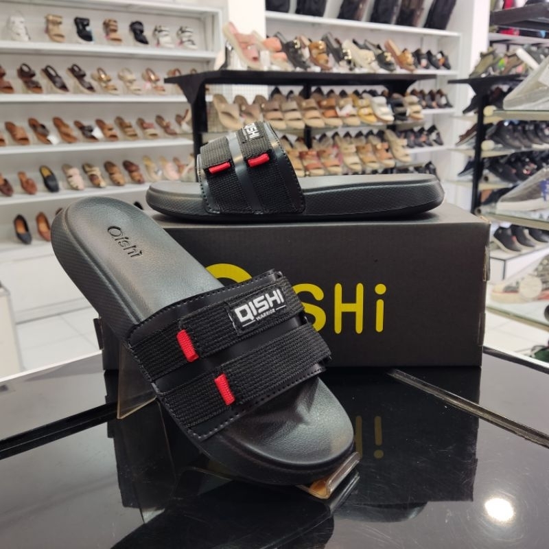 Sandal Slip On Pria QISHI | Qubic | All Black