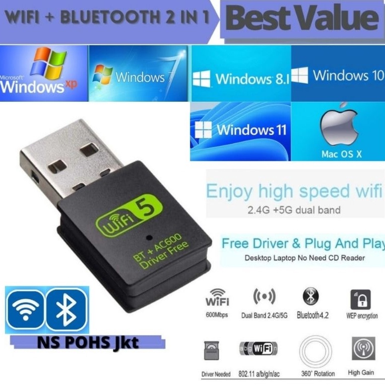 Mini USB Combo WiFi Bluetooth 2 in 1 Dongle 8211AC 6 Mbps  K65 KODE B7Y5