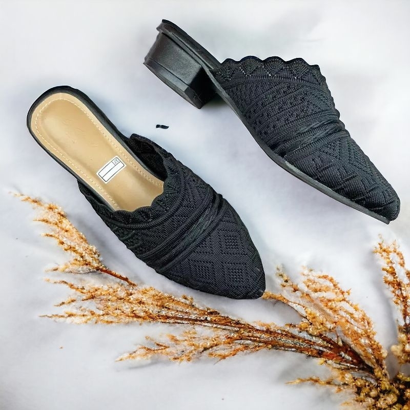 Sandal rajut selop hak 3 cm kekinian
