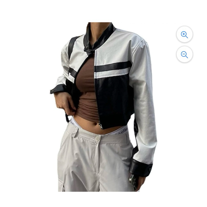 jaket semi kulit wanita crop hitam putih
