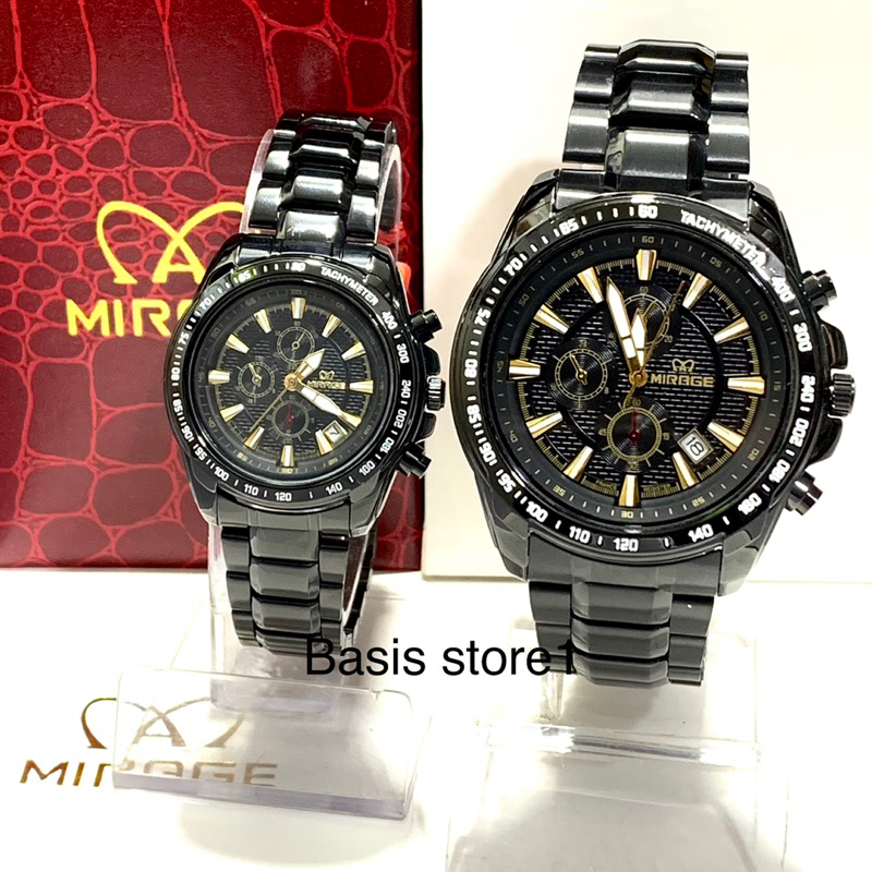 Jam Tangan Coupel Pria Dan Wanita Pasagan Mirage Original 8305 Hitam Black Model Sport Tanggal Aktif