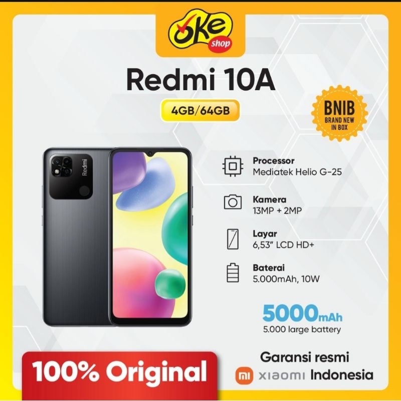 Xiaomi Redmi 10A Ram 4/64GB-Garansi Resmi 1 Tahun