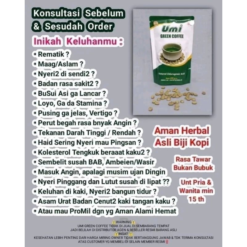 

PAKET HEMAT (4 Bungkus) UMI GREEN COFFEE