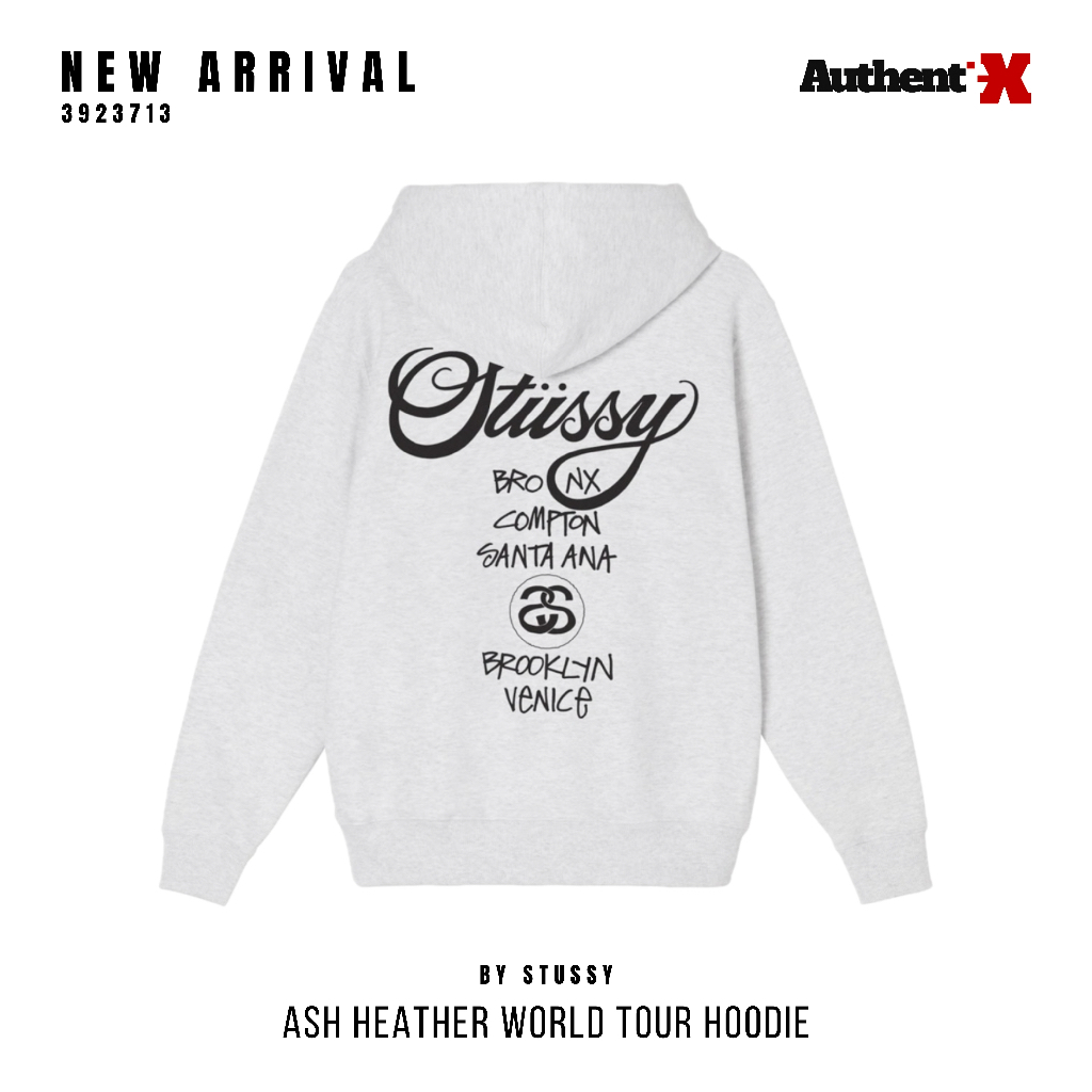 STUSSY WORLD TOUR HOODIE - ASH HEATHER