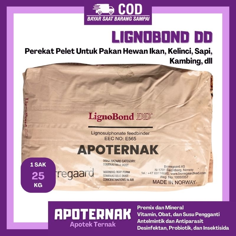 LIGNOBOND DD 25 KG - Pellet Binder Pakan - Perekat Pelet Untuk Pakan Hewan Ikan Kelinci Sapi Kambing