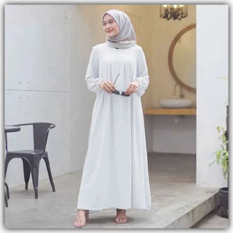 Baju Gamis Wanita Wanita Model Terbaru Alya Dress Gamis Putih Crinkle Simple Elegan Kekinian Ukuran 