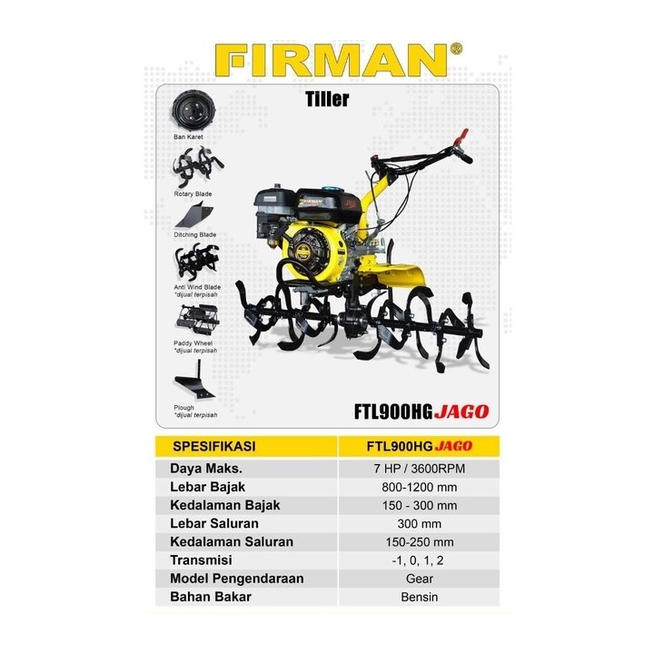Mesin Traktor Mini Cultivator FIRMAN FTL900HG JAGO JAGO / Mesin Traktor Bajak Sawah Mini Basah Kerin
