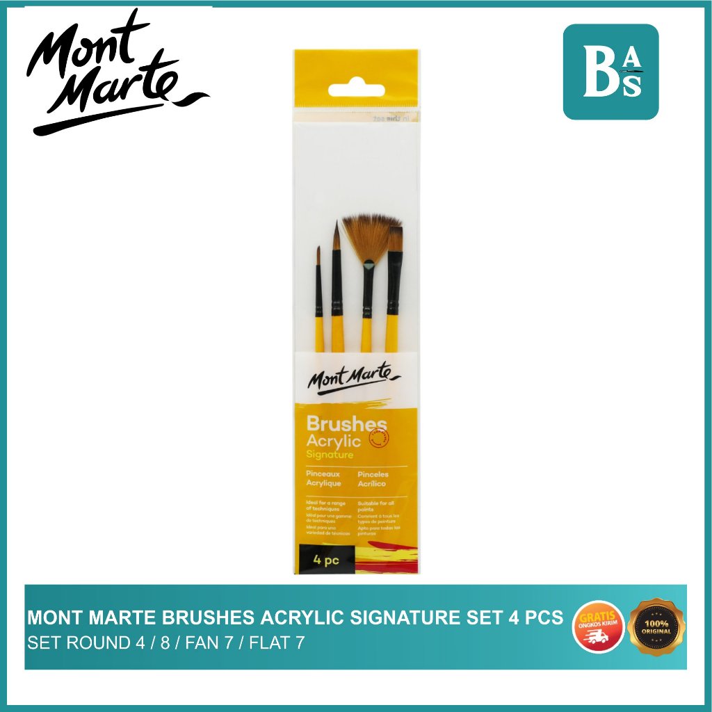 

MONT MARTE GALLERY SERIES BRUSH SET ACRYLIC 4 PCS ROUND 4,8 FLAT 7 FAN 7 / Kuas Lukis