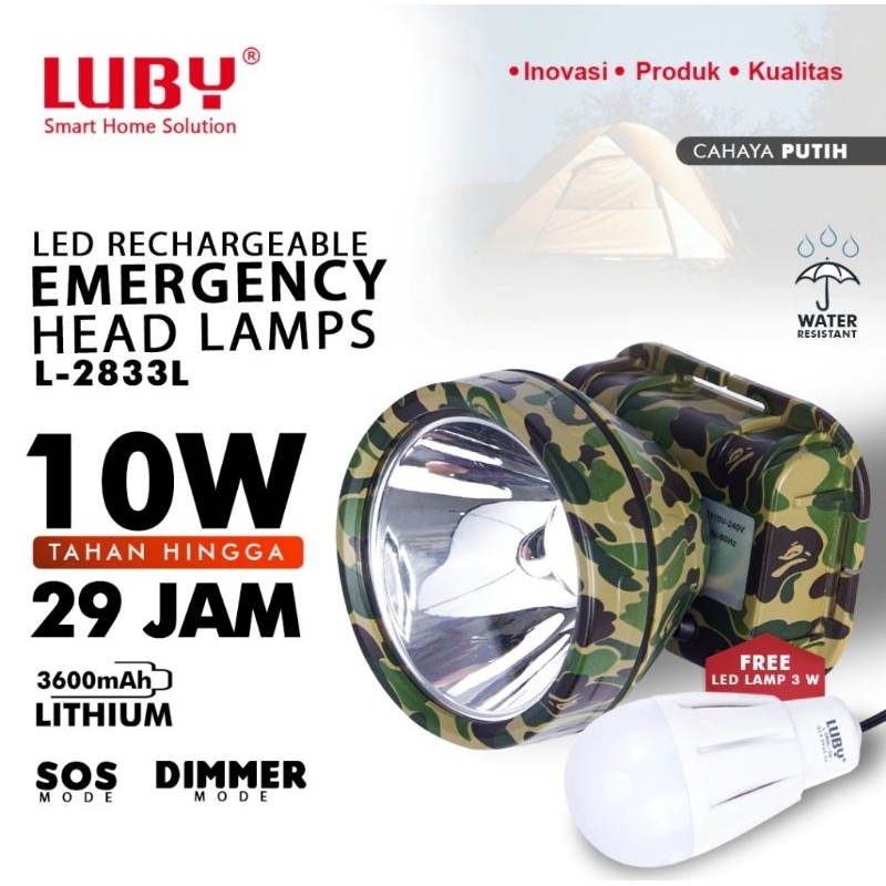Senter kepala Luby 10watt L-2833 cahaya putih