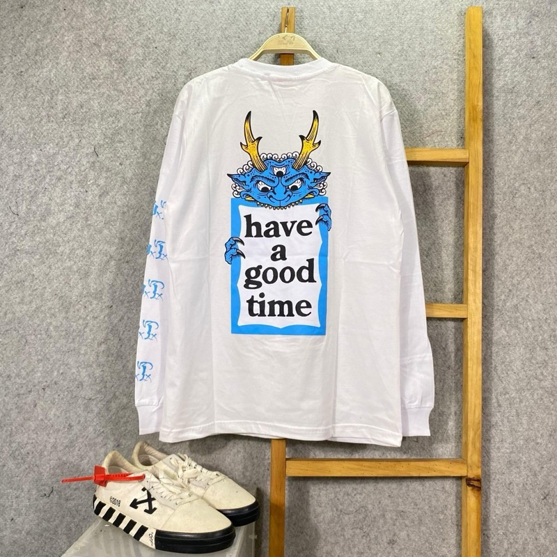 KAOS LENGAN PANJANG LONGSLEEVE HAVE A GOOD TIME HITAM DAN PUTIH FULL LABEL