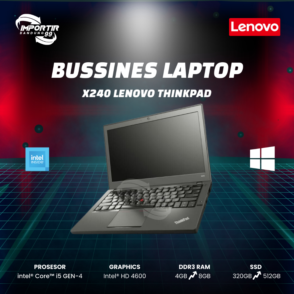 Laptop Lenovo Thinkpad X240 Core i5 Gen 4 Ram 8GB SSD 256GB Bergaransi