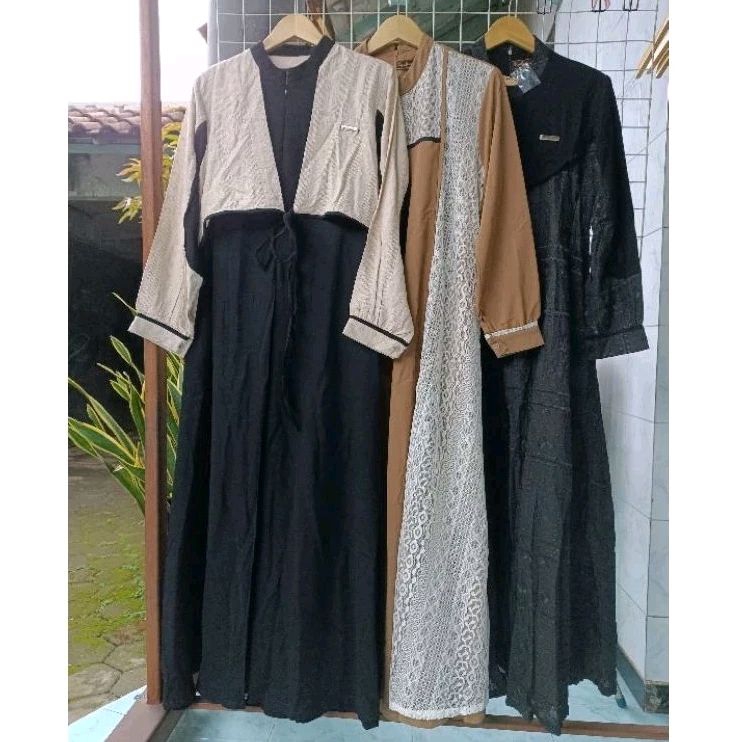 BerMus - Gamis Simple kombinasi Brukat elegan by Radhiya Original