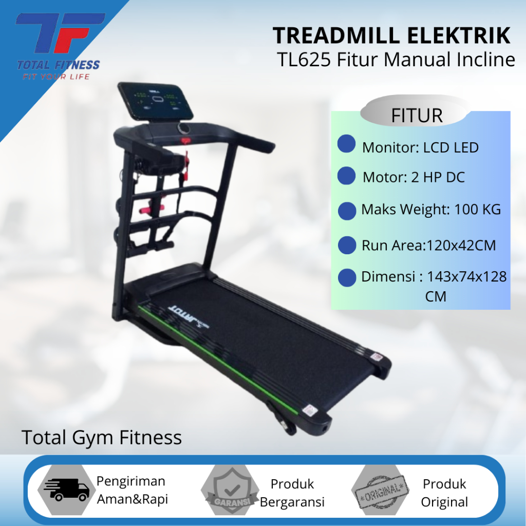Treadmill Elektrik TL 625 Motor 2 Hp Manual Incline