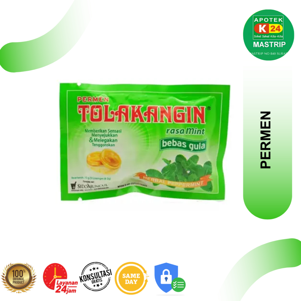 

Tolak Angin Bebas Gula Permen / Melegakan Rongga Mulut & Tenggorokan / Mint Strong Mint / 5butir