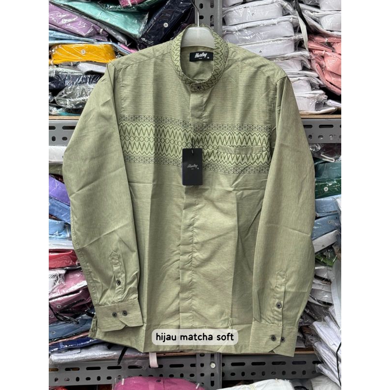 cod kemko Harley man ori warna hijau matcha - kemko harley- kemeja lengan panjang - baju muslim