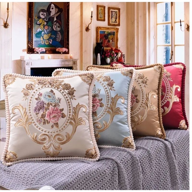 Sarung bantal sofa premium, cushion sofa mewah sulam bludru bantal kursi ruang tamu
