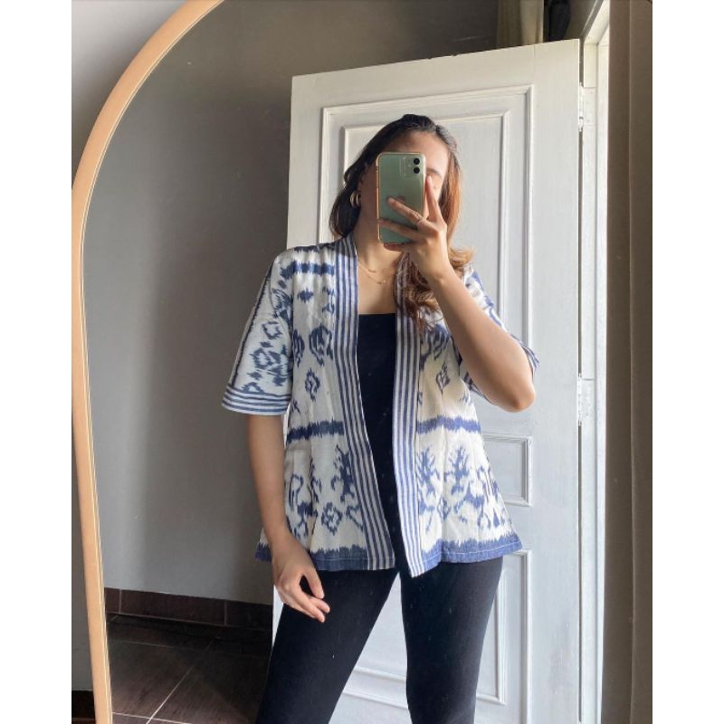 READY STOK Kimono Tenun Motif Sumba Outer Wanita/Pria Blazer Etnik Cardigan Korean Style Blouse Tenu