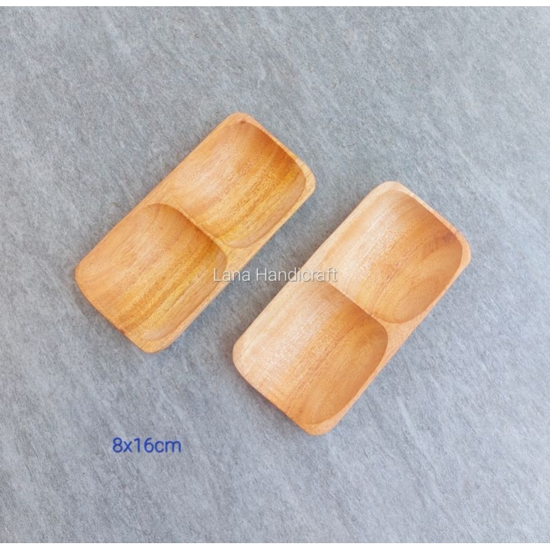 piring kayu/piring saji/piring persegi sekat 2 kayu mahoni 8x16cm