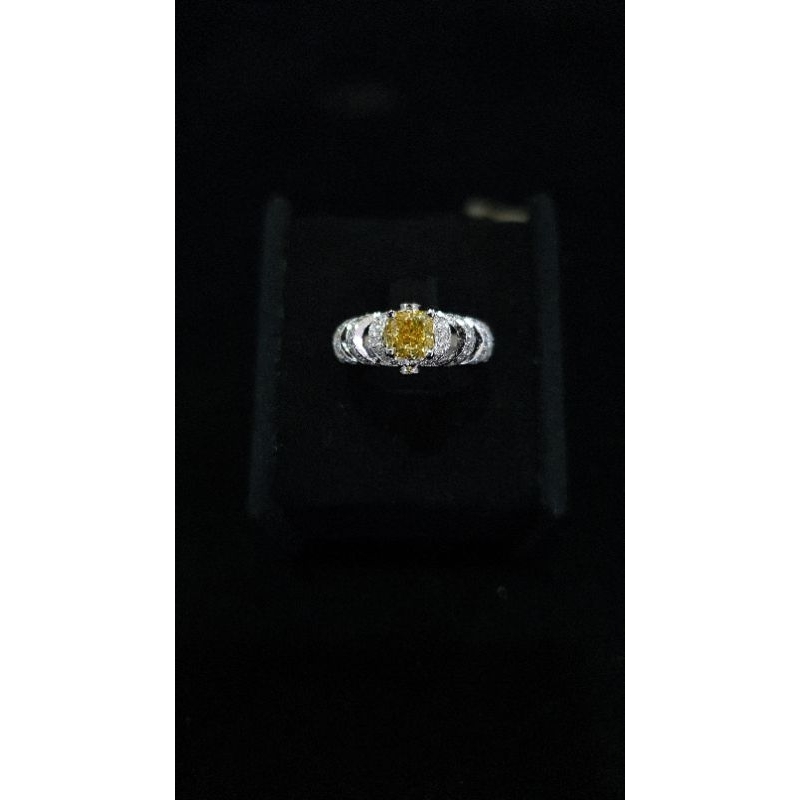 cincin mata 1 berlian kuning asli (natural color) ring emas putih dan berlian