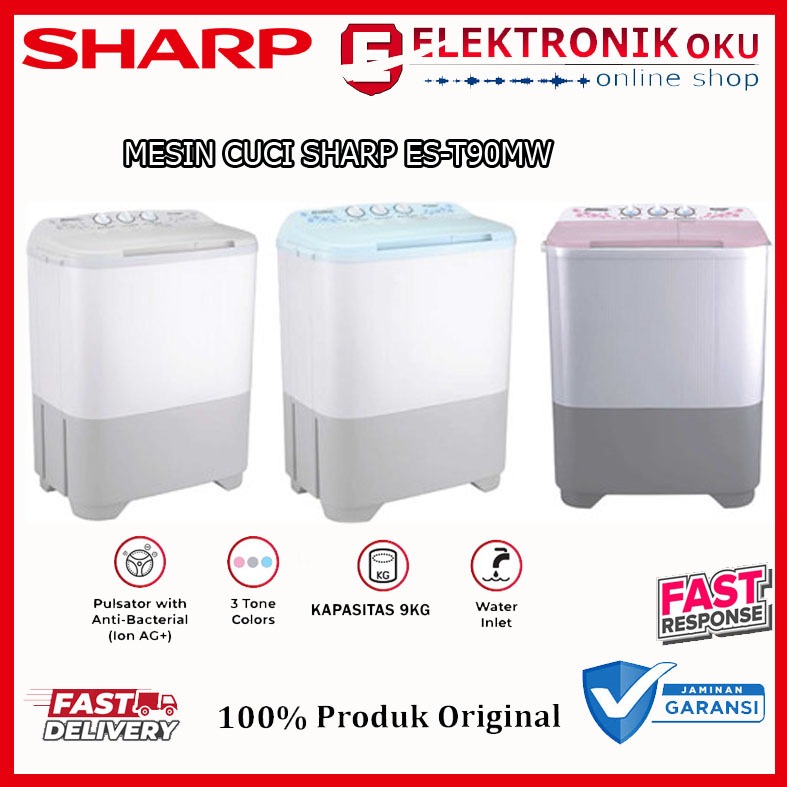 MESIN CUCI SHARP ES-T90MW 8KG 2 TABUNG EST90MW 8 KG