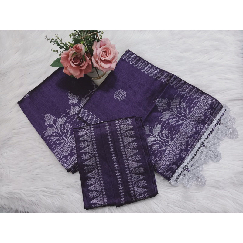 Songket silungkang set couple ungu terong