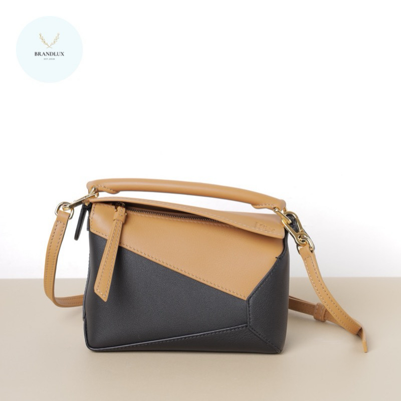 LOEWE Mini Puzzle Bag in Warm Desert/Black Classic Calfskin