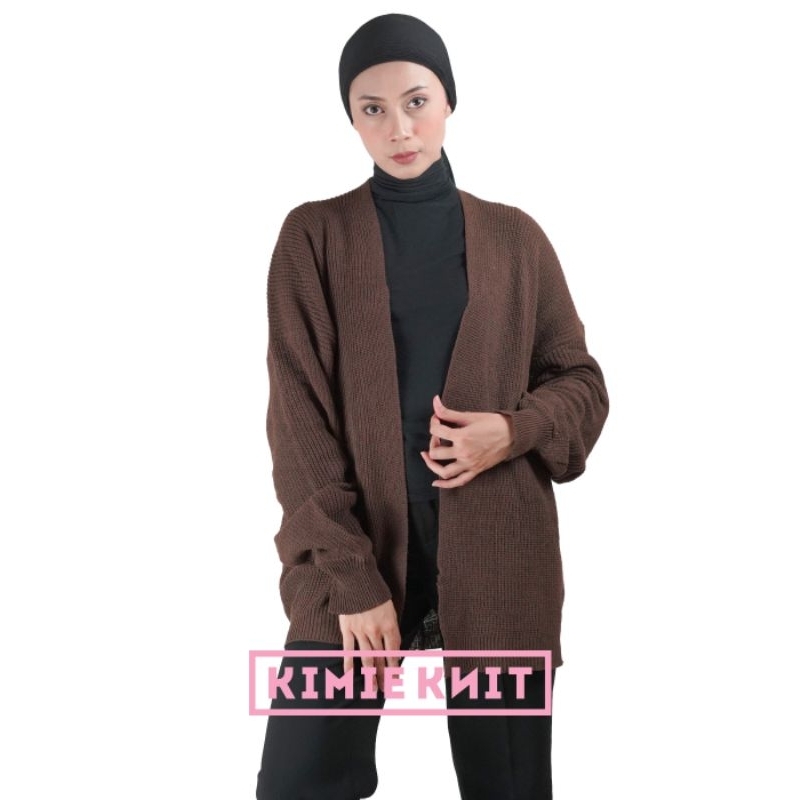 Cardigan Rajut Oversize Wanita Lengan Balon Kardigan Polos Knit Jumbo Tebal