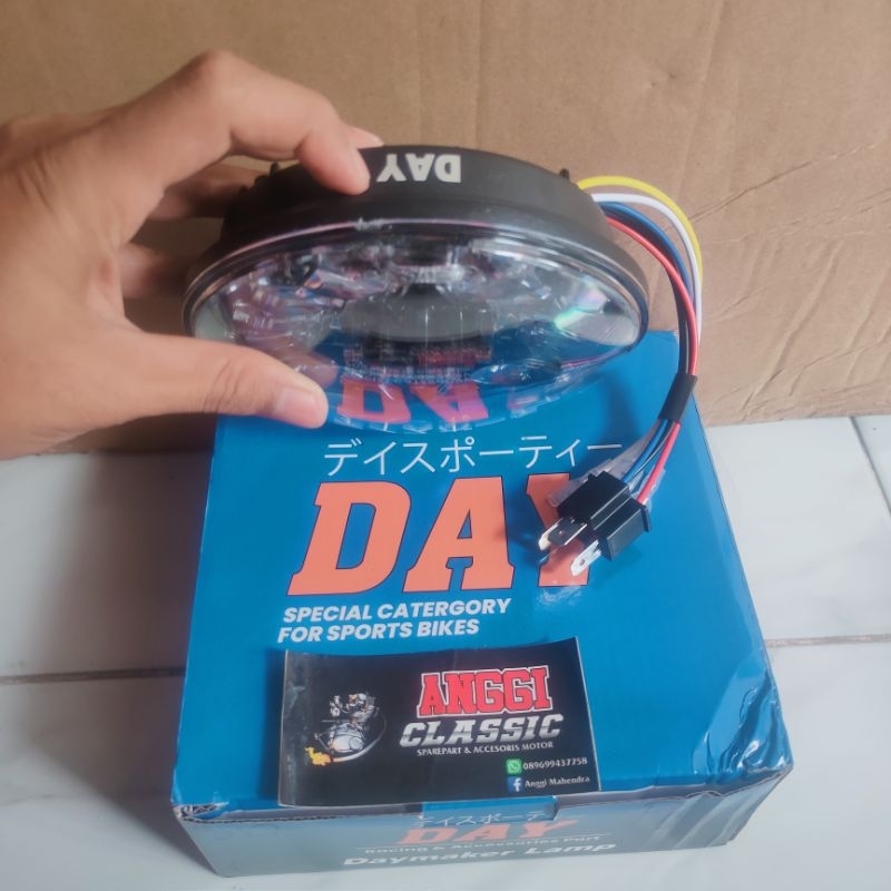 lampu daymaker 5.75 inch 16 led merek day senja biru