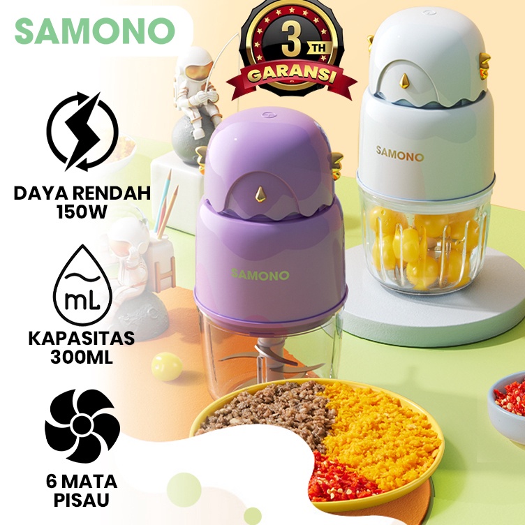 QR Samono 15W Food Chopper Multifungsi Mpasi 3ML Blender Portable Stainless Steel Anti Karat SWC15