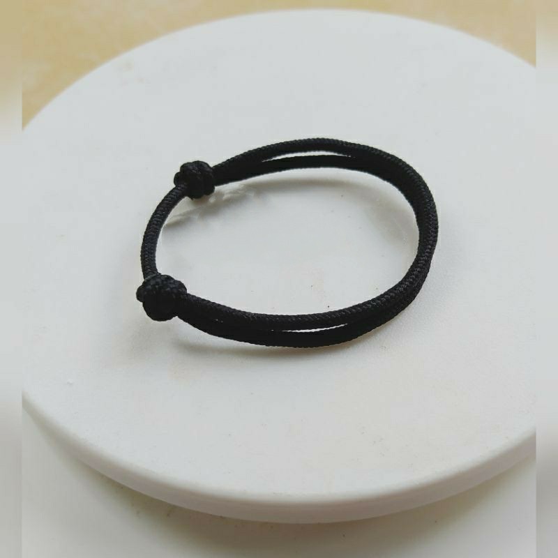Gelang Simple Prusik Hitam Polos 4 mm / Gelang Tali Hitam Polos - Satu