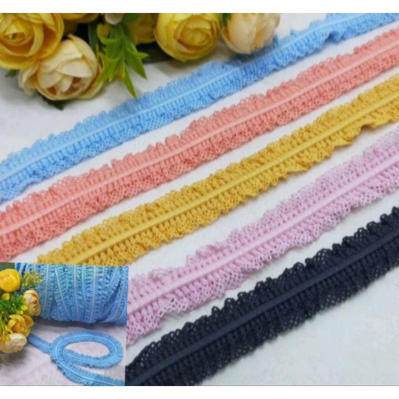 Pita Renda Kerut 1,8mm Polos Renda Kerut Tali Elastis Kerut Polos Tali Renda Elastis Tali Konektor K