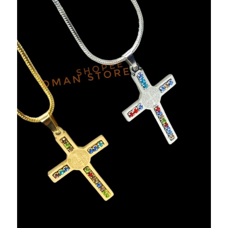 Kalung Titanium Salib Mata warna / Kalung Salib Pria wanita