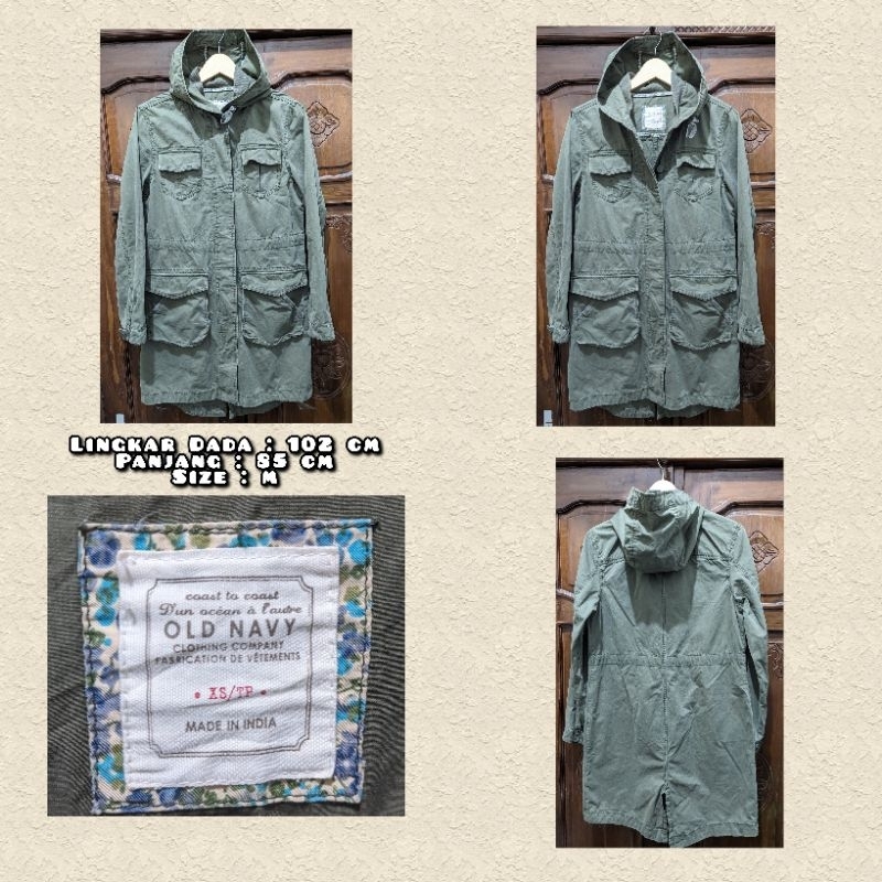 Jaket Parka Fishtail Merk Old Navy Warna Hijau Army Second Original.
