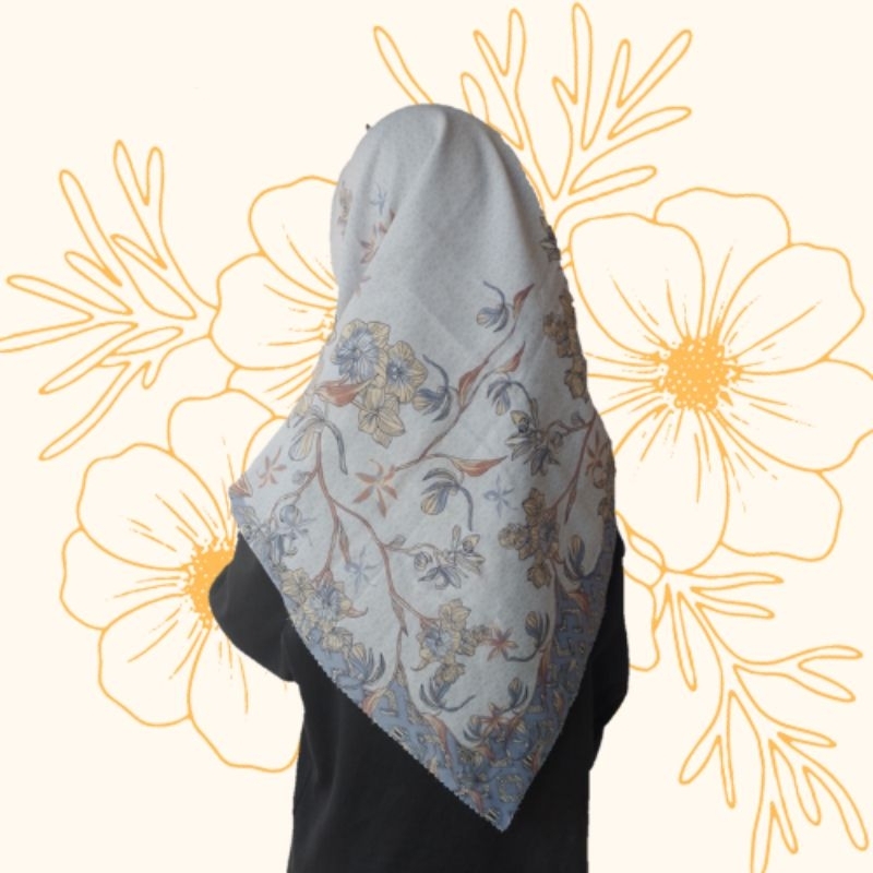 Scarf - Hijab Segi Empat Motif Bunga Ungu