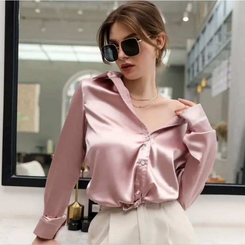 KEMEJA WANITA SATIN  / KEMEJA SATIN PREMIUM