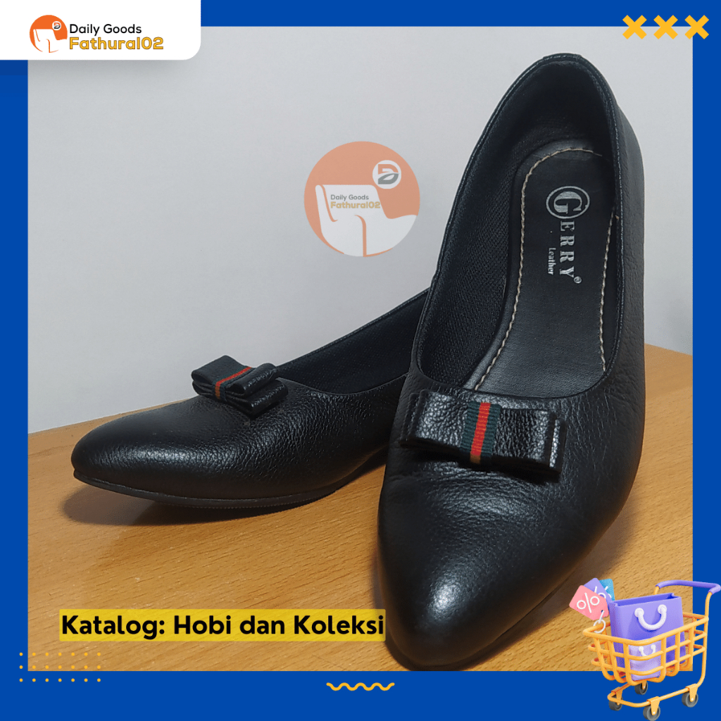 Sepatu Wanita GERRY Leather Kasual Formal Kerja Pantopel Kulit Asli Preloved Ukuran 38 - Black Hitam