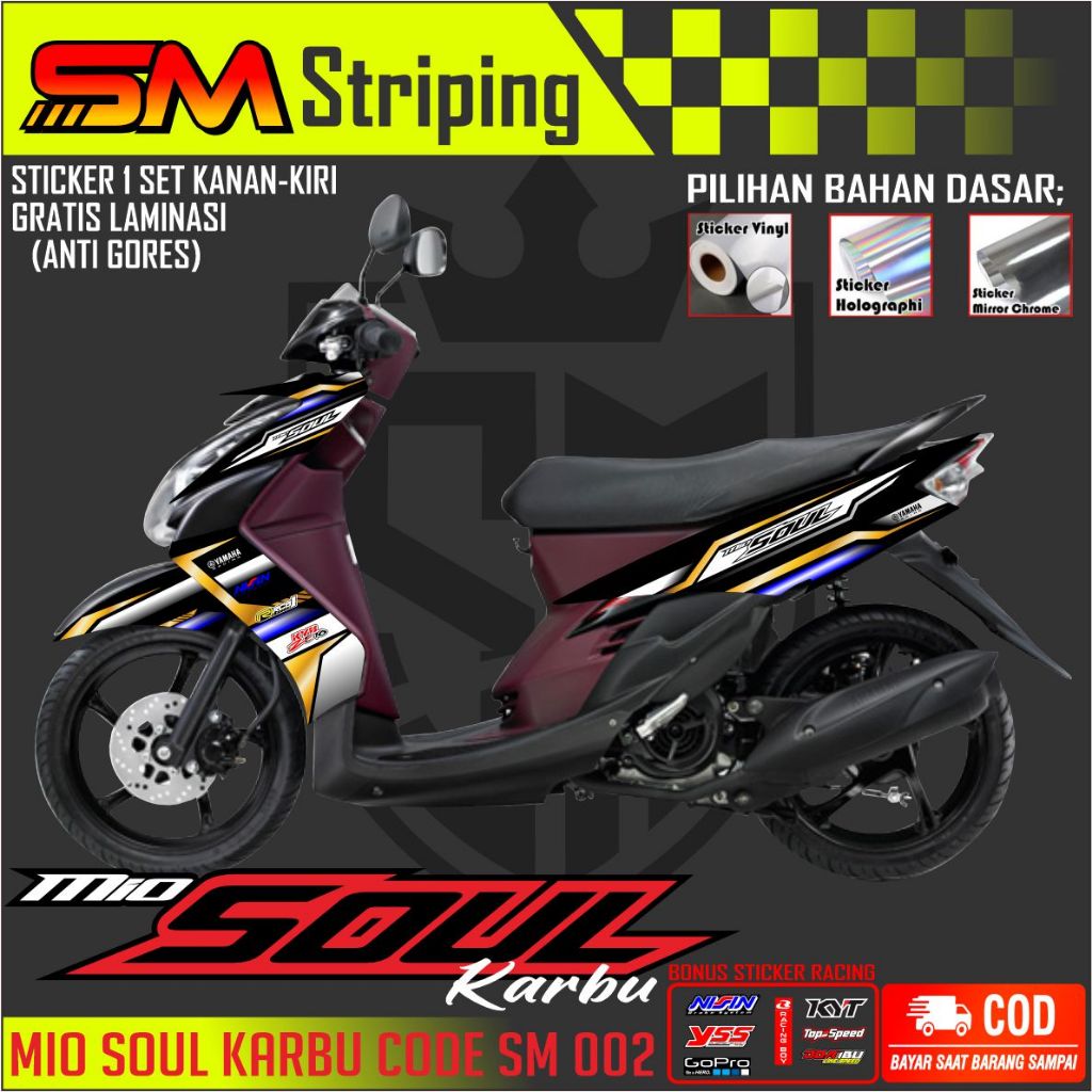 STIKER Mio Soul Karbu Semi Full Body Stiker Mio Soul Karbu Variasi Keren Striping Mio Soul Karbu Var