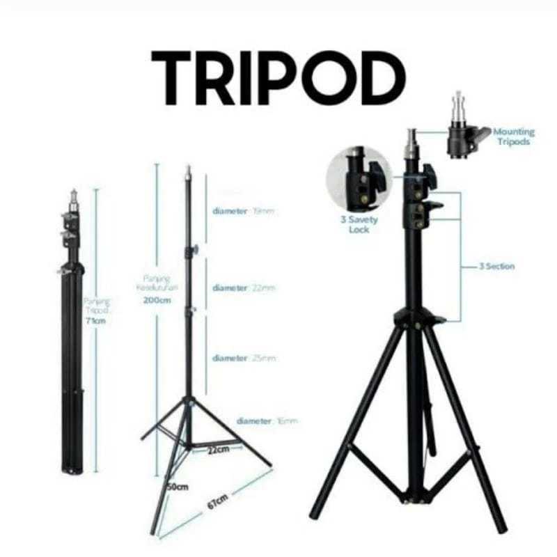 (METTA) TRIPOD STAND 2.1 METER UNIVERSAL HP AND CAMREA KUALITAS BAGUS