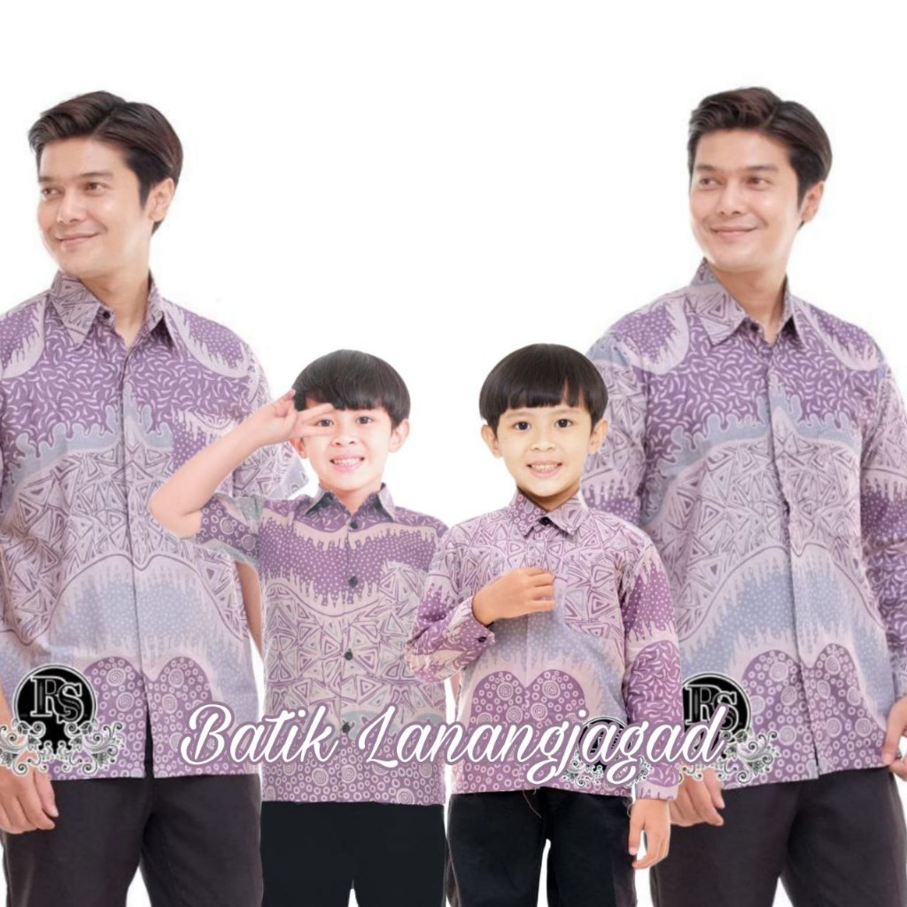 Batik Pria Batik Ayah dan Anak Laki Laki Kemeja Batik Anak Cowok Motif Piramid Warna Lavender Soft L