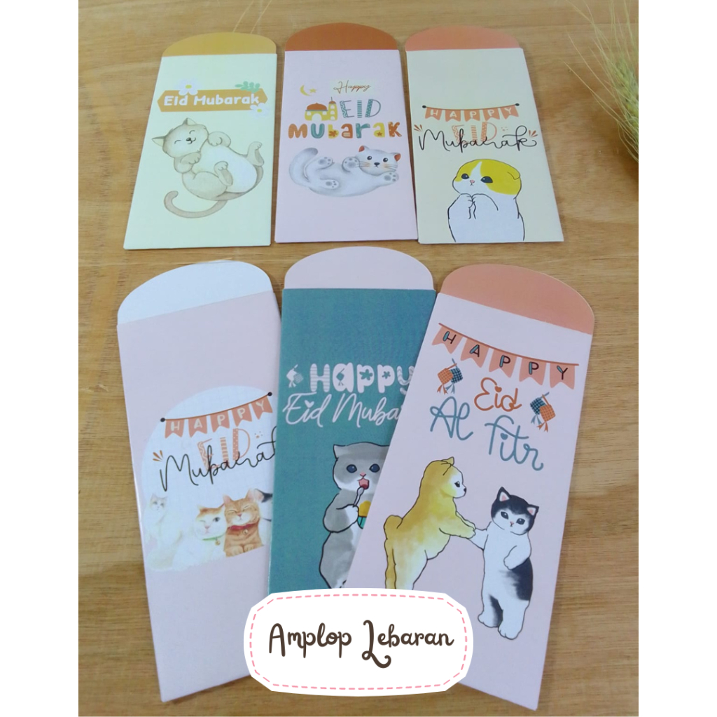 

(16x7.5 Cat) Amplop Lebaran Idul Fitri Lucu Unik Gambar Cat Kucing Custom Murah