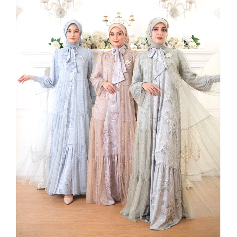 Ounadoutfit - Marbella Outer Dress - outer dress muslimah premium - outer gaun tille polos mewah