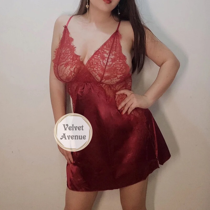 Lingerie Seksi Dress Satin Silk Hitam 2159 High Quality