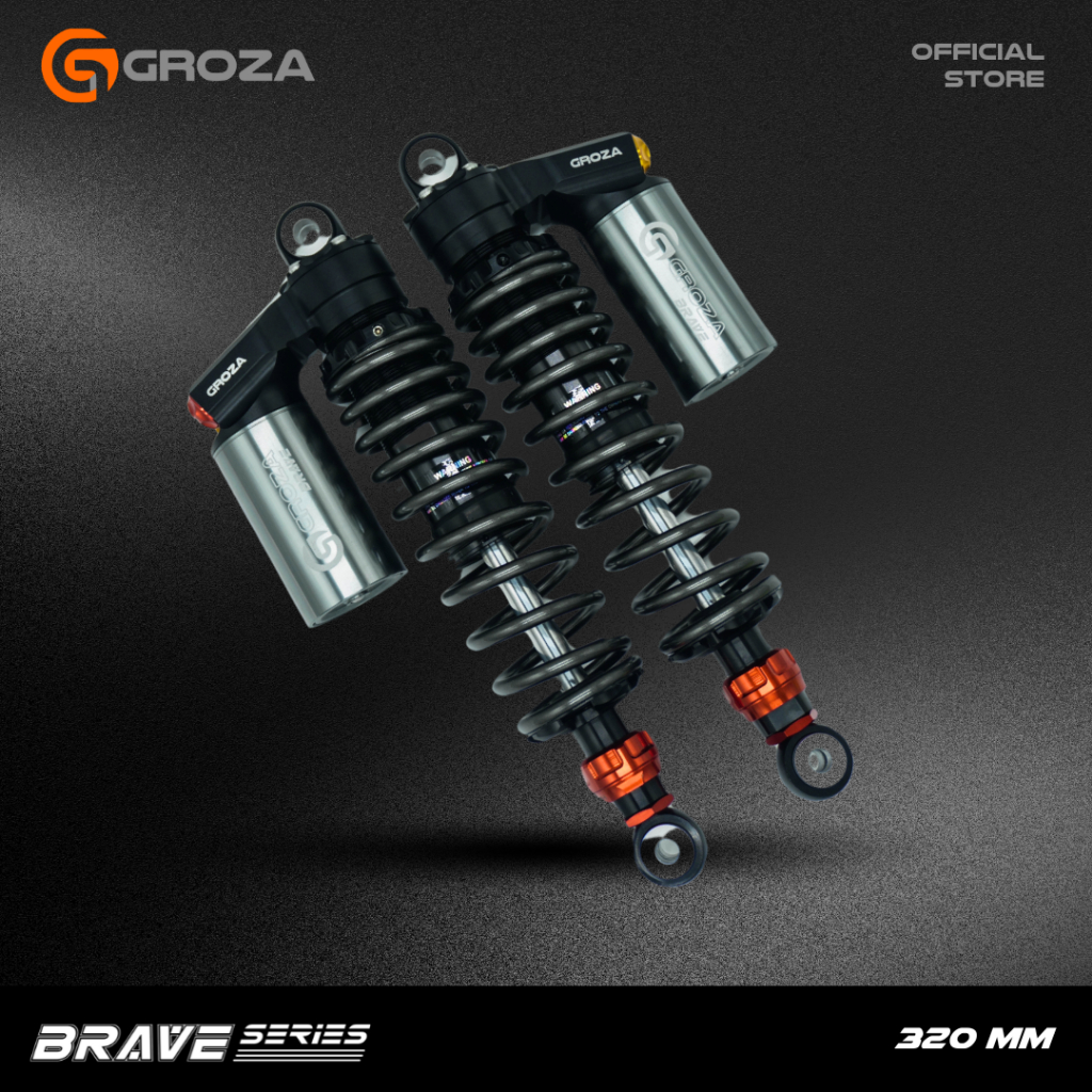 GROZA - BRAVE SERIES 320MM Shock bebek | Shockbreaker Tabung Atas (Supra X, RX King) | Shock Belakan